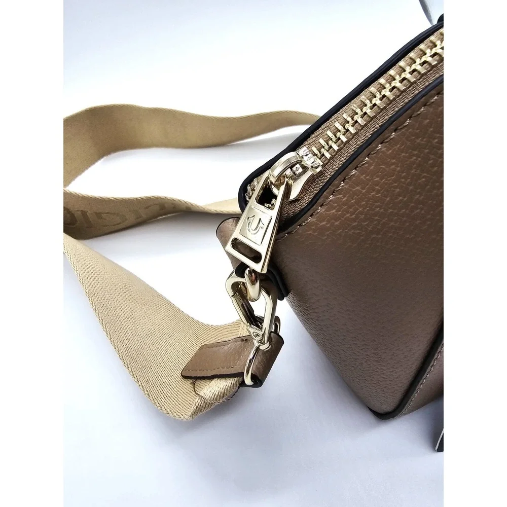 NWT True Religion Taupe Satchel Handbag Crossbody Purse Gold Logo MSRP $109